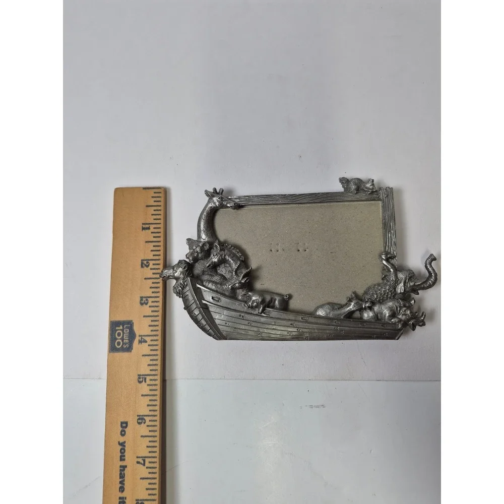 Vintage 1995 Perfect Noahs Ark Pewter Metal Picture Frame 3D Animals Silver Tone
